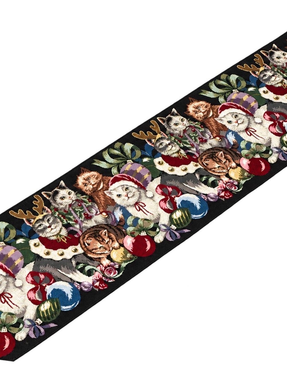 Cats & Kittens Christmas Holiday Tapestry Table Runner w/ Tassels 68”L x 14" W